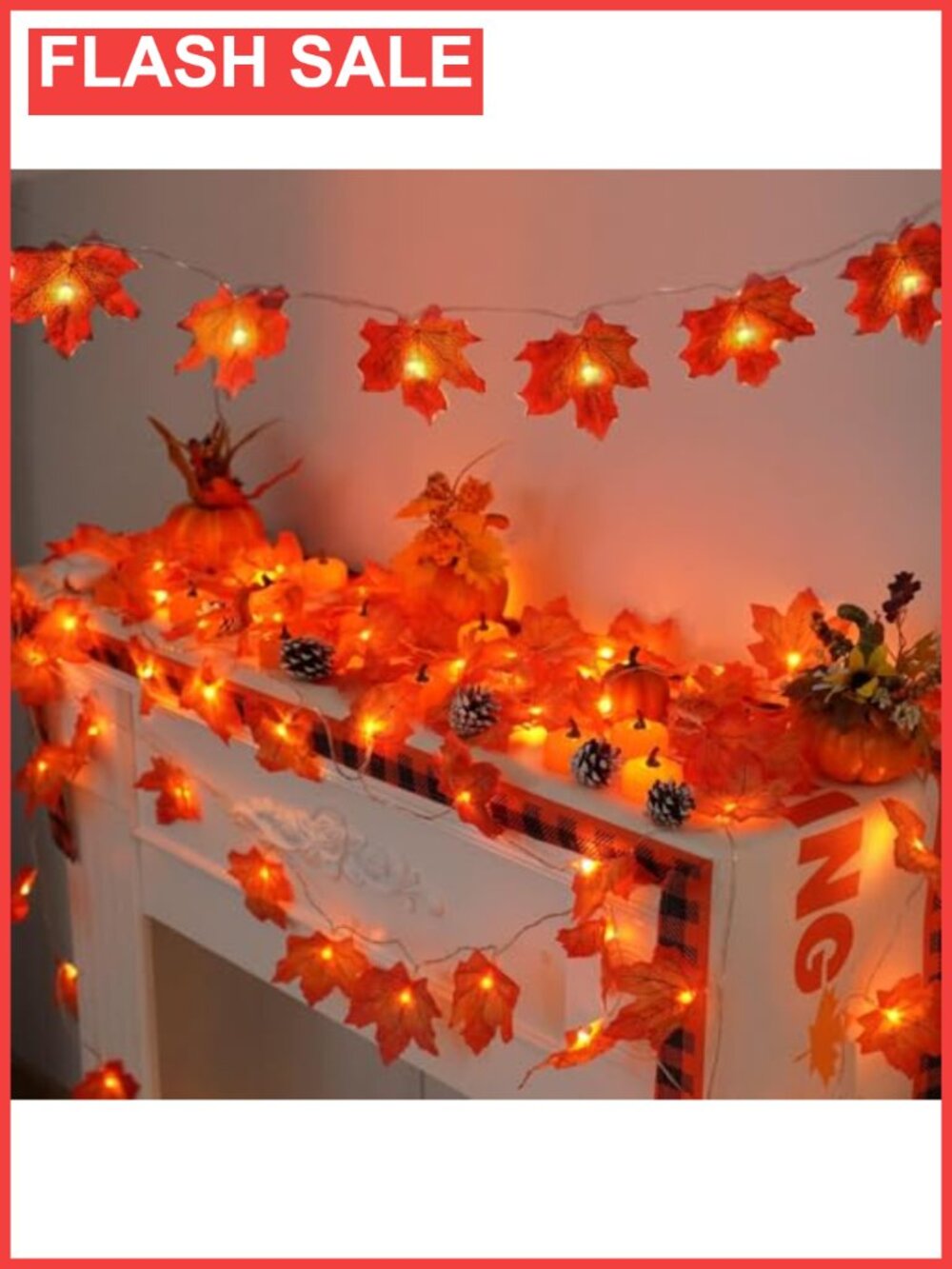 2 Pack Fall Garland Lights Battery Operated 20ft 40 LED Maple Leaves